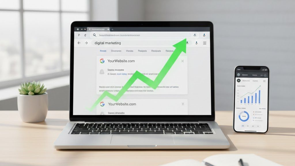 digital marketing traffic growth analytics on laptop