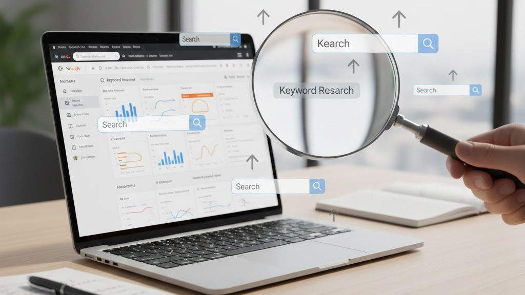 SEO keyword research and Google ranking optimization concept