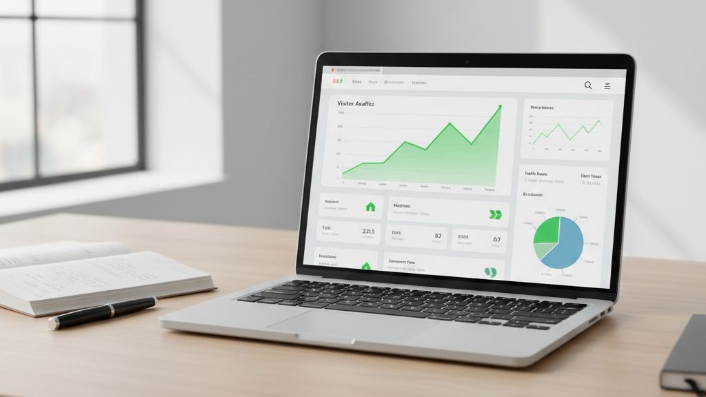 website analytics dashboard showing traffic growth and performance metrics

